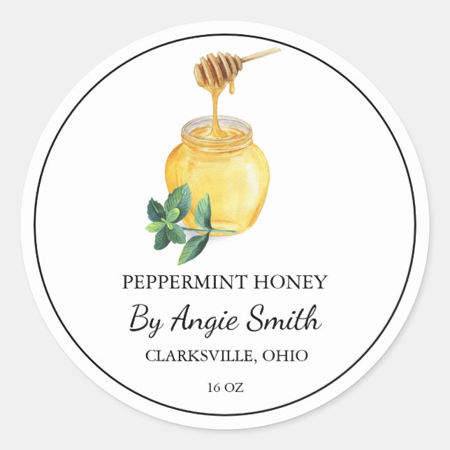 Simple Peppermint Infused Honey Label Runder Aufkleber (Vorderseite)