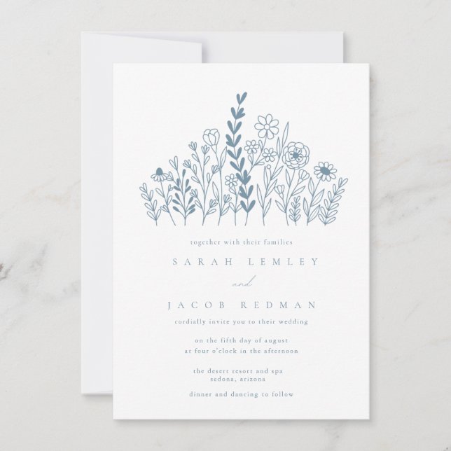 Simple Periwinkle Wildblume Garden Wedding Einladung (Vorderseite)