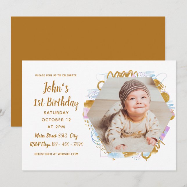 Simple Photo 1er anniversaire Invitation (Devant / Derrière)