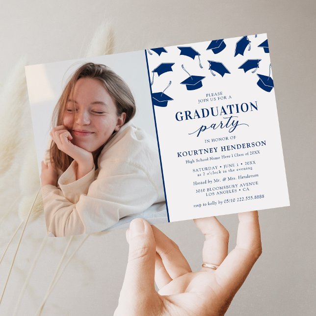 Simple Photo Blue Graduation Party Invitations (Créateur téléchargé)