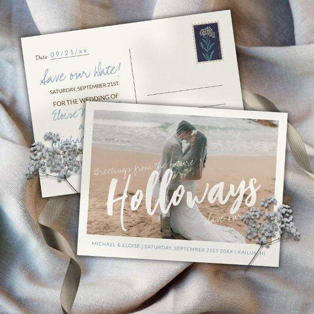 Simple Photo Destination Wedding Save the Date  Ankündigungspostkarte (Simple Photo Destination Wedding Save the Date Announcement Postcard)