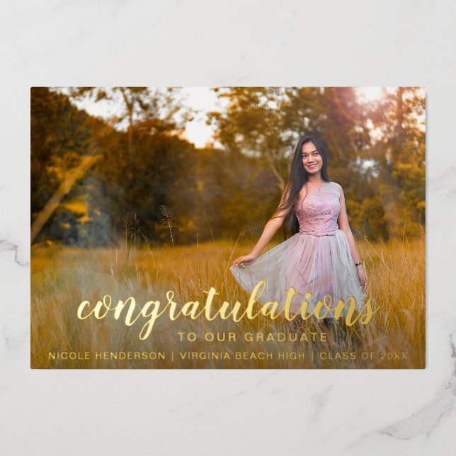 Simple Photo Elegant Gold Graduation Faire-part (Recto)