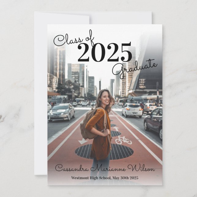 Simple Photo Graduation Faire-part moderne Noir (Devant)