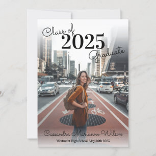 Simple Photo Graduation Faire-part moderne Noir