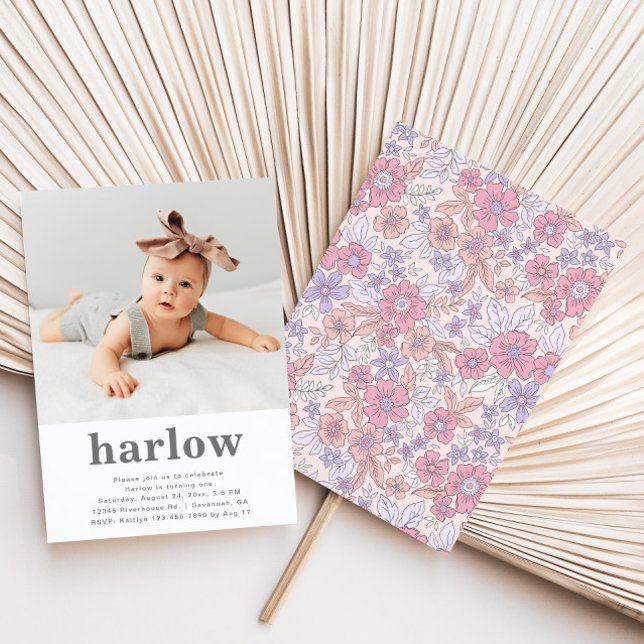 Simple Photo Invitation Anniversaire | Floral (Créateur téléchargé)