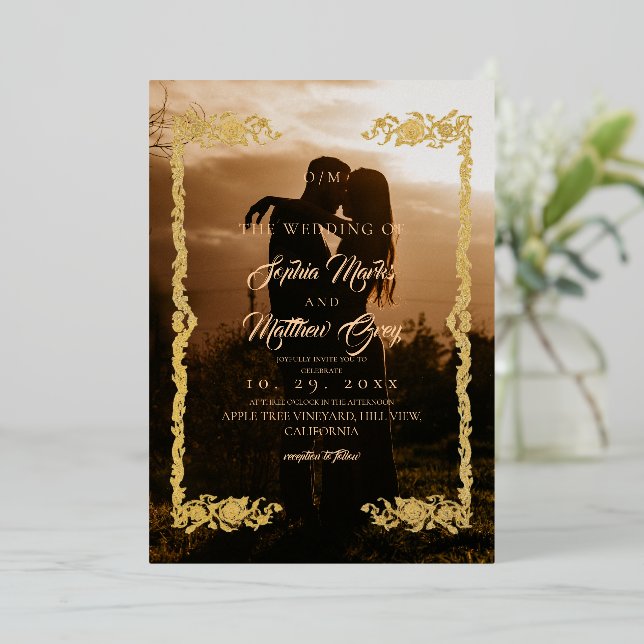 Simple Photo Overlay Wedding Folieneinladung (Stehend vorne)