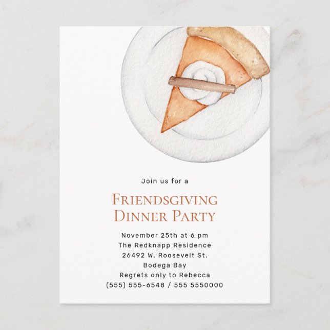 Simple Pie Friendsgiving Diner Party Invitation (Devant)