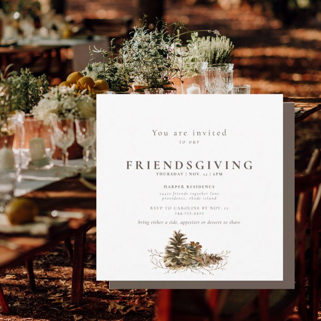 Simple Pine Cone Friendsgiving ii Invitation Einladung (Von Creator hochgeladen)