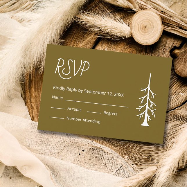 Simple Pine Tree Casual Wedding Rustic Brown  RSVP Karte (Von Creator hochgeladen)