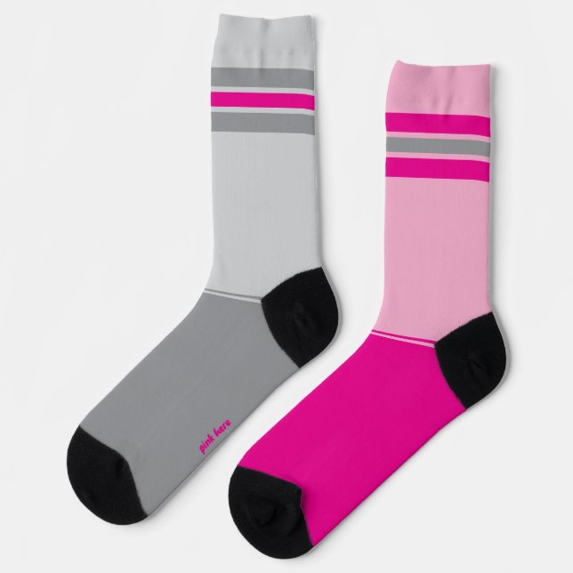 Simple Pink and Grey, Gray and Pink Mismatching Socken (Linkes Detail)