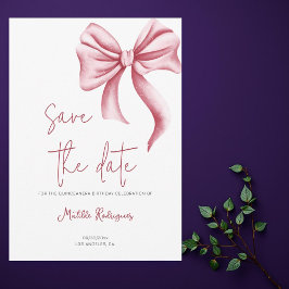 Simple Pink Bow Birthday Quinceañera Save The Date