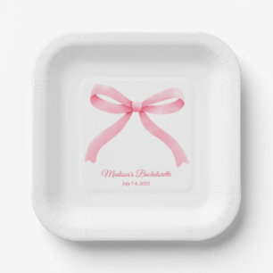 Simple Pink Bow Girly Junggeselinnen-Abschied Pappteller