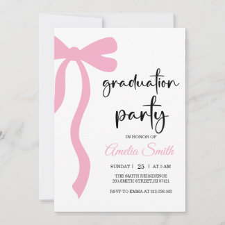 Simple  Pink  Bow graduation party invitation Einladung