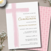 Simple Pink Cross Girl First Holy Communion