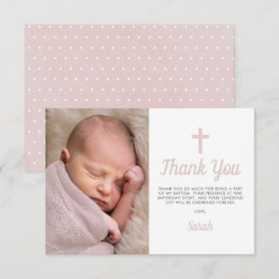 Simple Pink Girl Taufe Christening Foto Dankeskarte