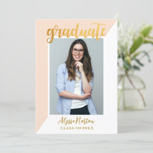 Simple Pink Gold Confetti Foto Graduation Party Einladung