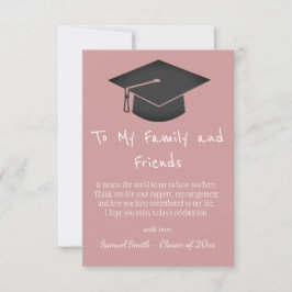 Simple Pink Handwriting Cap Tassel Graduation   Dankeskarte