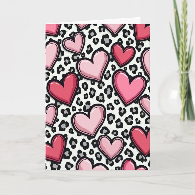 Simple Pink Leopard Hearts Card Karte (Vorderseite)