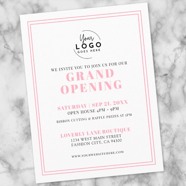 Simple Pink Logo Business Grand Opening Invitation (Simple Pink Logo Business Grand Opening Invitation Postcard)