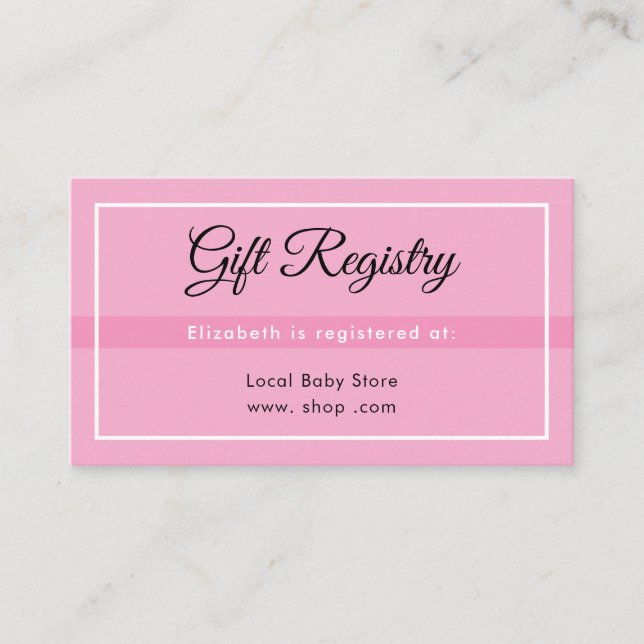 Simple Pink Registry Babyshower Enclosure Card Begleitkarte (Vorderseite)