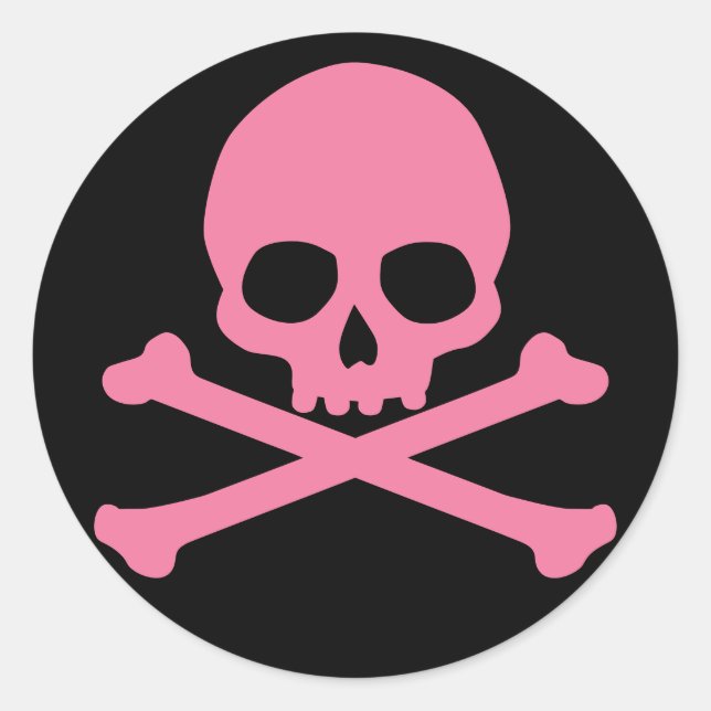 SImple Pink Skull und Crossbones Runder Aufkleber (Vorderseite)