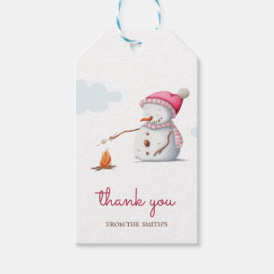 Simple Pink Snowman Marshmallows Vielen Dank Geschenkanhänger