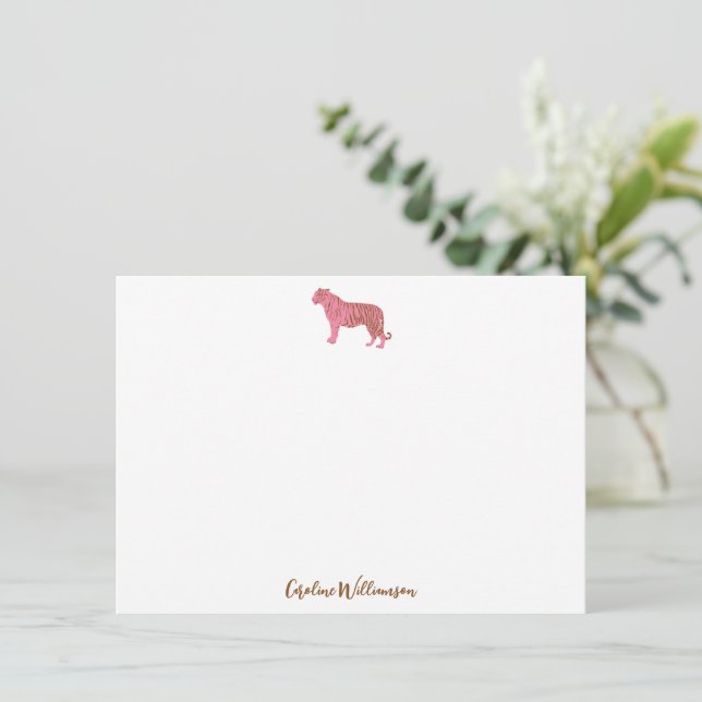 Simple Pink Tiger Script Personalized Stationery Mitteilungskarte (Stehend Vorderseite)