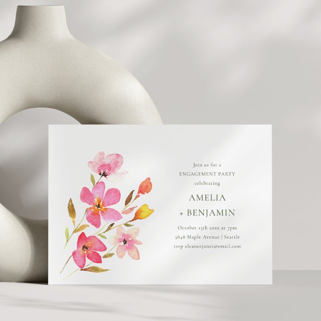Simple Pink Watercolor Floral Engagement Party Einladung (Von Creator hochgeladen)