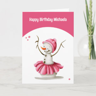 Simple Pink Winter Ballerina Snowman Girl Geburtst Karte