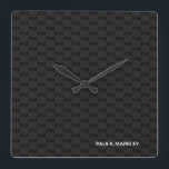 Simple Plain Black Gray Modern Monogram Pattern Quadratische Wanduhr<br><div class="desc">Minimalist, plain, professional and simple with solid black gray monogram patterned background. Clean white Sans-Serif font letters for your text.</div>