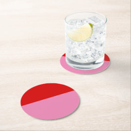 Simple Plain Red and Pink Colorblock Runder Pappuntersetzer