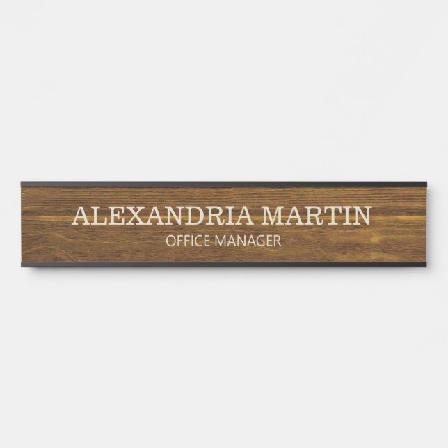 Simple plaque de bois marron de base Nom Fonction  (Devant)