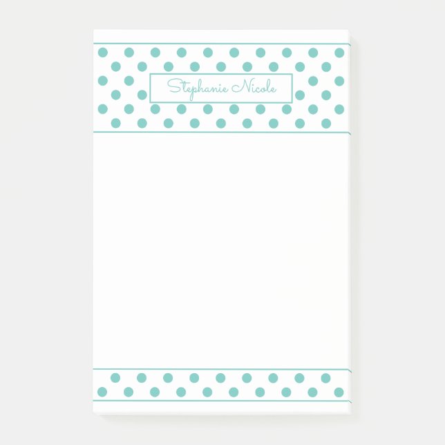 Simple Polka Dot Aqua Personalisierte Grenze Post-it Klebezettel (Vorderseite)