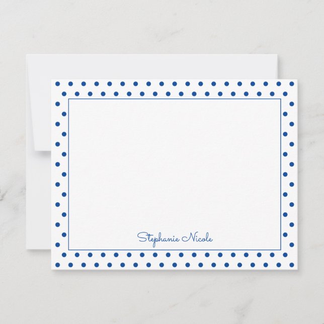 Simple Polka Dot Blue Personalisiert Thin Border Mitteilungskarte (Vorderseite)
