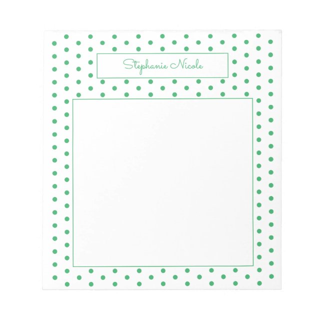 Simple Polka Dot Green Personalisiert Thin Border Notizblock (Vorderseite)