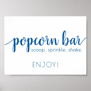Simple Popcorn Bar   French Blue Any Event Sign Poster