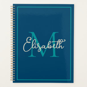 Simple Preppy Navy Turquoise et crème Monogramme
