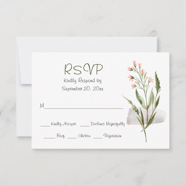 Simple Pretty Rose Aquarelle Fleurs Mariage RSVP (Devant)