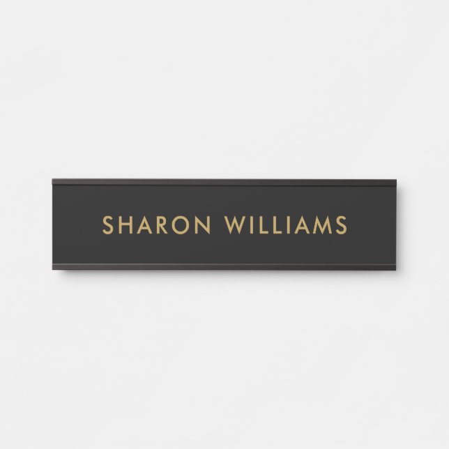 Simple Professional Black and Gold Employee Name Türschild (Vorderseite )