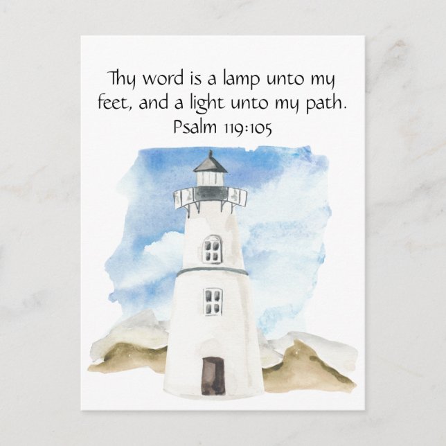 Simple Psalm Watercolor Blue Sky Lighthouse Postkarte (Vorderseite)
