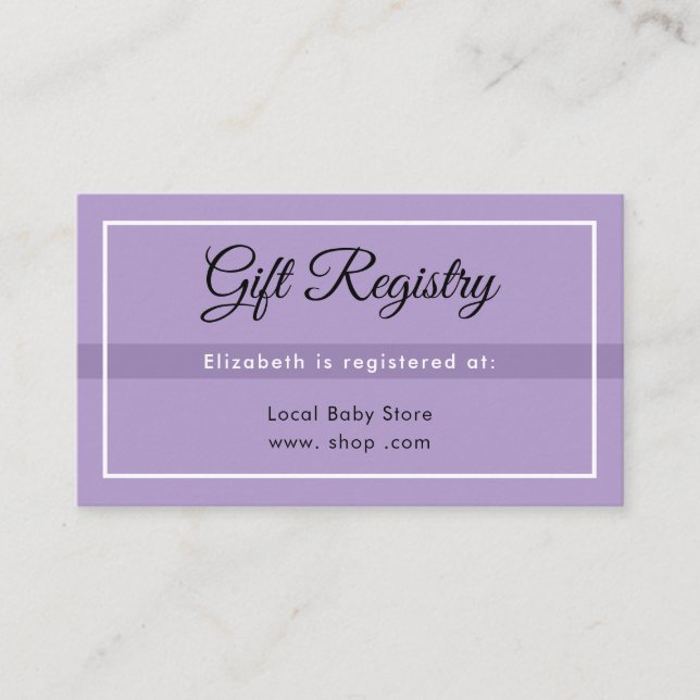 Simple Purple Babyshower Registry Enclosure Card Begleitkarte (Vorderseite)