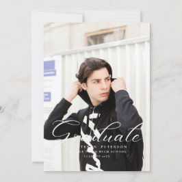 Simple Purple Calligraphy Photo Black Graduation  Einladung