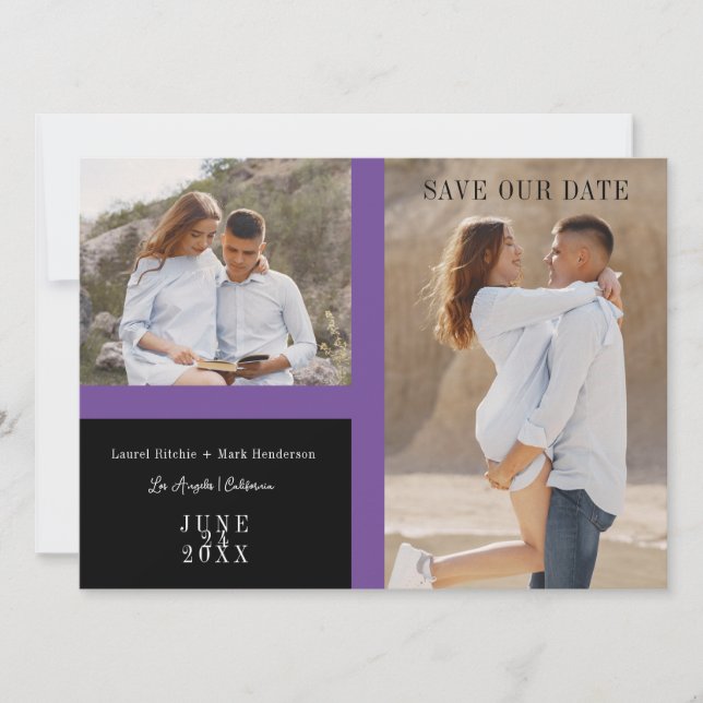 Simple Purple Two Photos Engaged Couple Session Save The Date (Vorderseite)
