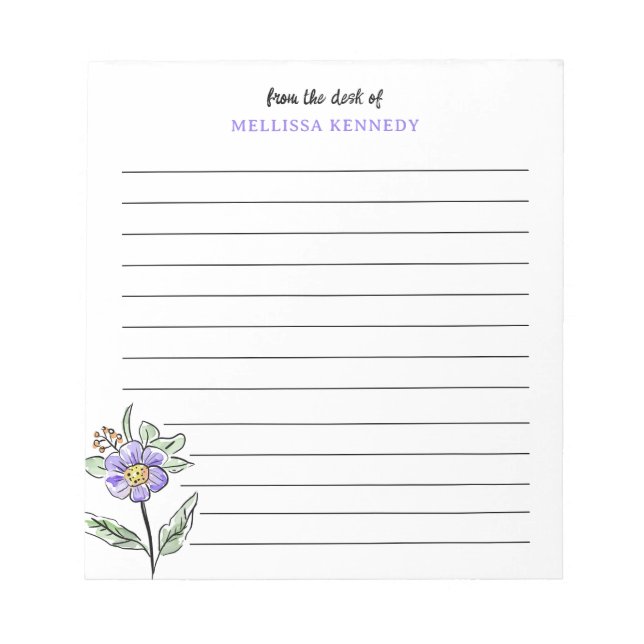  Simple Purple Wildflower Lined From The Desk Of Notizblock (Vorderseite)