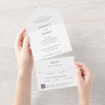 Simple QR Code Modern Wedding All In One Einladung<br><div class="desc">Elegant all in one wedding invitation featuring a simple design with a modern sans serif font and an elegant script font.  The attached RSVP card has meal choices for your guests and a qr code for your wedding website.  The QR code may be removed in the design editing tool.</div>