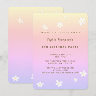 Simple Rainbow Trendy Daisies Girl Birthday Party Einladung