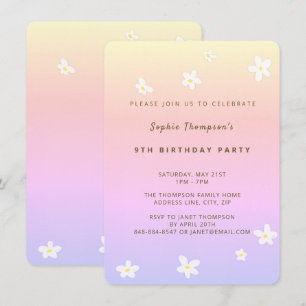 Simple Rainbow Trendy Daisies Girl Birthday Party Einladung
