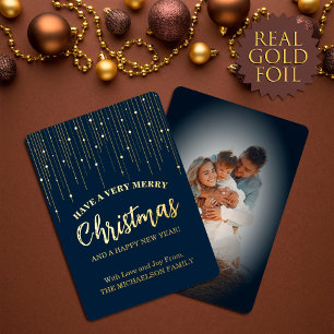 Simple Real Gold Midnight Blue Abstrakte Weihnacht Folien Feiertagskarte