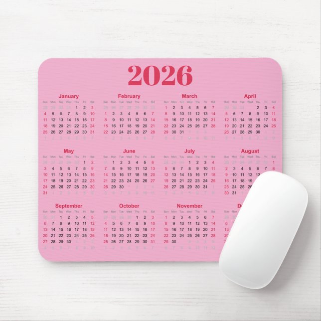 Simple red and pink 2026 Calendar  Mousepad (Mit Mouse)
