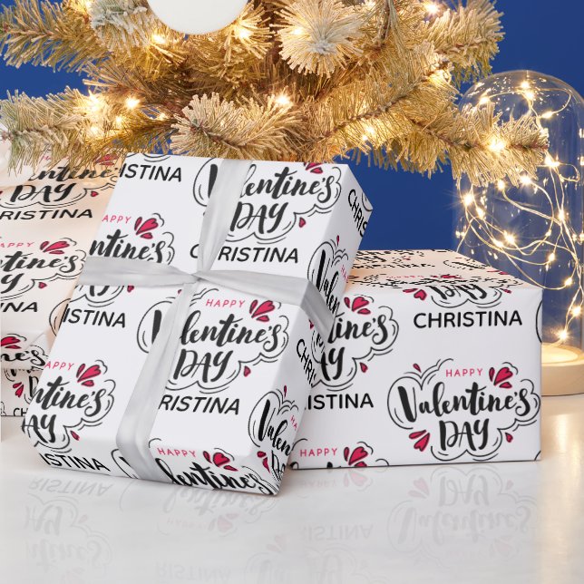 Simple Red and White Happy Valentines Day Name  Geschenkpapier (Feiertage)